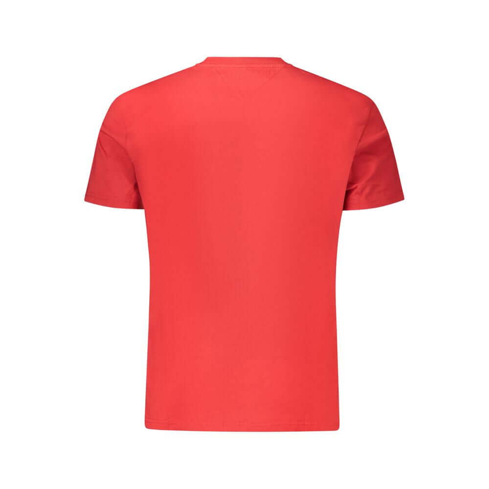 Back view of Tommy Hilfiger Red Cotton Men T-Shirt highlighting vibrant color and iconic style.