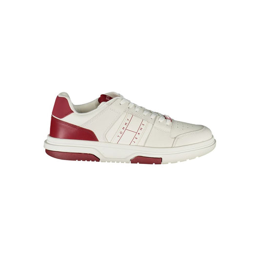 Tommy Hilfiger Red Leather Men Sneaker with white base and red accents for bold fashion-forward style.