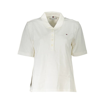 Tommy Hilfiger White Cotton Polo Shirt with short sleeves, 5 buttons, embroidered logo, made of 95% organic cotton.
