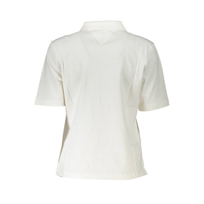 Back view of Tommy Hilfiger White Cotton Polo Shirt, short sleeve with 5 buttons and embroidery, made of 95% organic cotton.