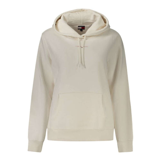 Tommy Hilfiger White Cotton Women Sweater with hood, central pocket, and logo print.