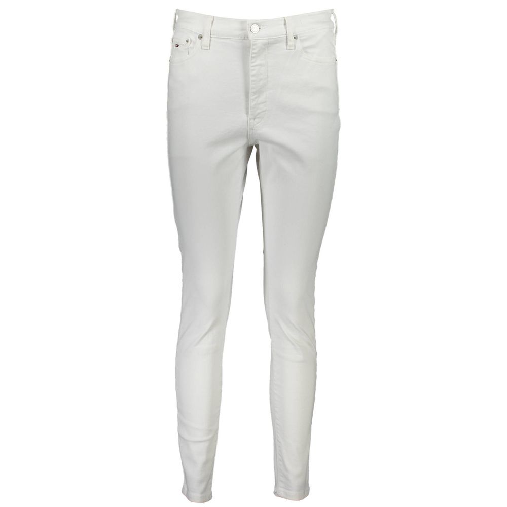 Tommy Hilfiger White Cotton Women's Jean showcasing chic style with button and zip closure in sleek design.