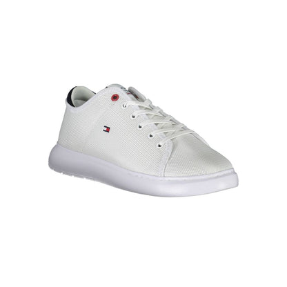 Tommy Hilfiger White Polyester Sneaker with laces and contrasting sole, featuring logo, made of 95% recycled polyester sports shoe.