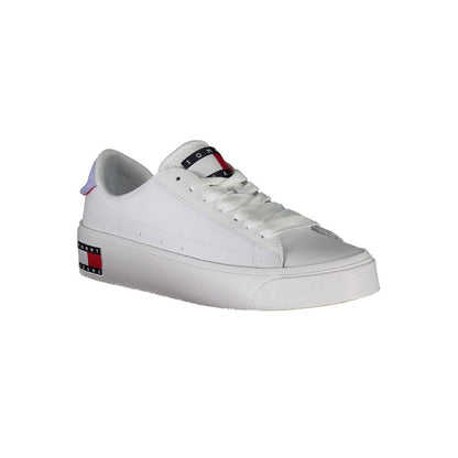 Tommy Hilfiger White Polyester Women Sneaker with logo and recycled material, sporty elegant design ideal for fashion-forward outings.