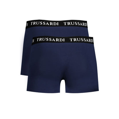 Trussardi Blue Cotton Underwear, bi-pack boxer with branded elastic waistband, logo print, elastic waist, men's underwear.
