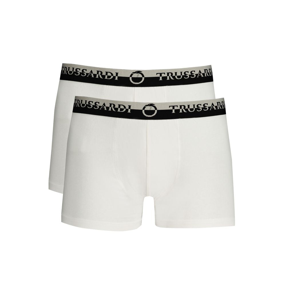 Trussardi White Cotton Underwear - Bi-pack boxer shorts with logo and elastic waistband