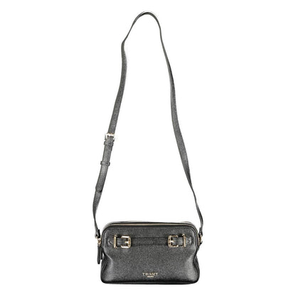 Twinset Black Polyethylene Women Handbag with adjustable shoulder strap, featuring two compartments and internal card pocket, chic camera bag design.