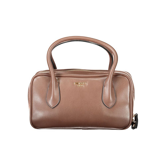Twinset Brown Polyethylene Women Handbag with top handle and zip closure, featuring adjustable shoulder strap and internal pocket.