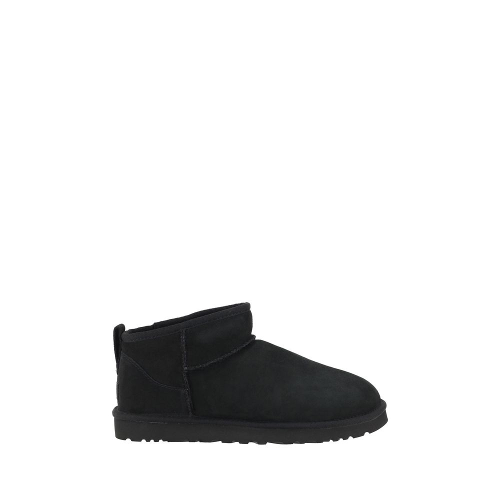 UGG Black Goatskin Ankle Boots with shearling lining and knurled sole for comfort and durability.