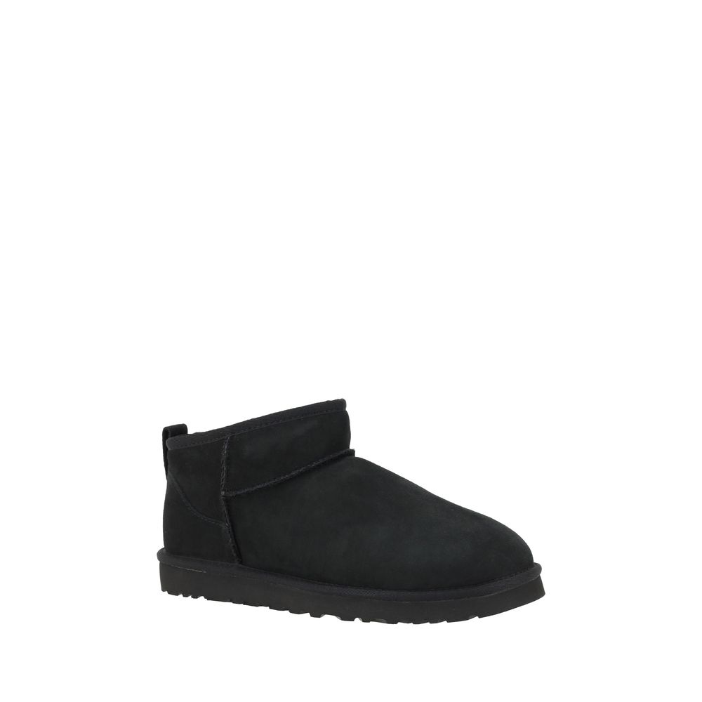 UGG Black Goatskin Ankle Boots with shearling lining and knurled sole for grip