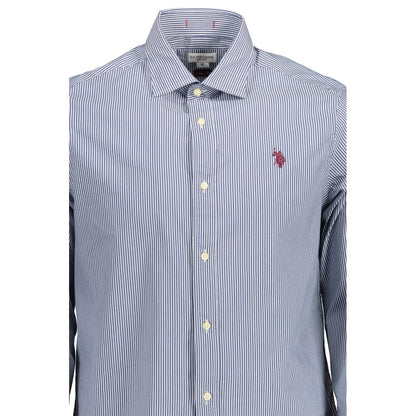 U.S. POLO ASSN. Blue Cotton Men Shirt with French collar and logo embroidery