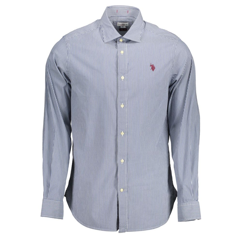 U.S. POLO ASSN. Blue Cotton Men Shirt with stripe design and logo embroidery