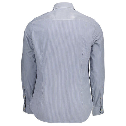 Back view of U.S. POLO ASSN. Blue Cotton Men Shirt showing slim fit and long sleeves