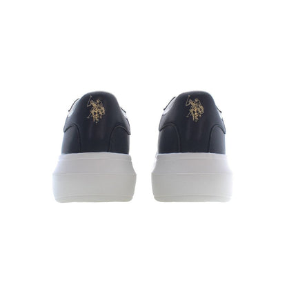 Back view of U.S. POLO ASSN. Blue Polyester Sneaker with logo and white sole
