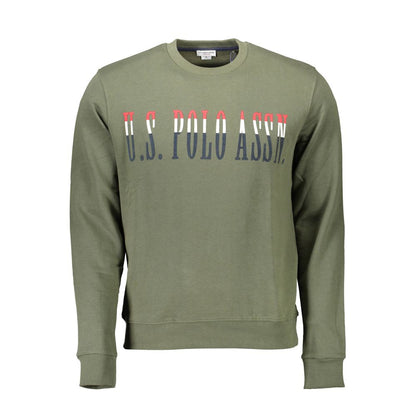 U.S. POLO ASSN. Green Cotton Men Sweater showcasing logo and print for casual elegance.