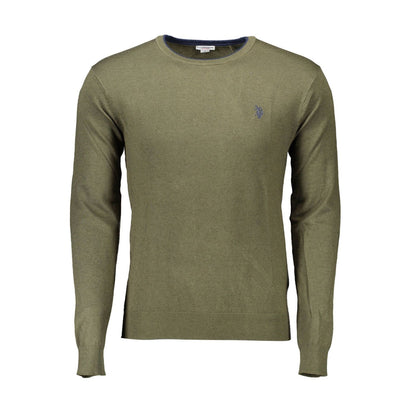 U.S. POLO ASSN. Green Wool Men Sweater with logo embroidery and round neck design