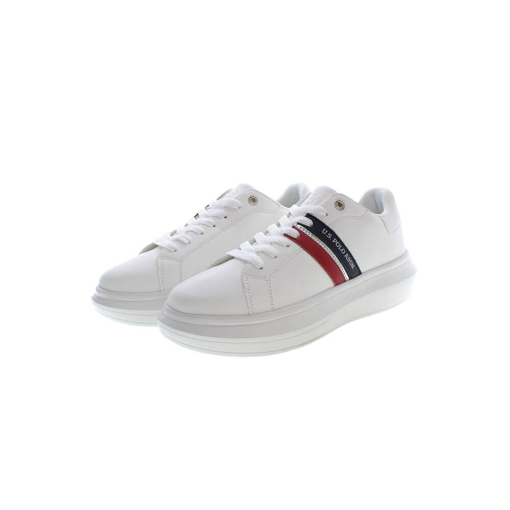 U.S. POLO ASSN. White Polyester Sneaker with laces and contrasting logo details, perfect sports shoe for style and comfort.