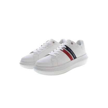 U.S. POLO ASSN. White Polyester Sneaker with laces and contrasting logo details, perfect sports shoe for style and comfort.