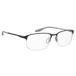 Under Armour Blue Metal Frames eyeglasses with rectangular lenses, 56/17/140 mm dimensions, shown in side view.