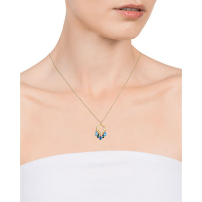 Woman wearing VICEROY JEWELS Mod. 13082C100-39 necklace, quartz analog, silver 925°, blue gemstone charm, 5 ATM water resistant.