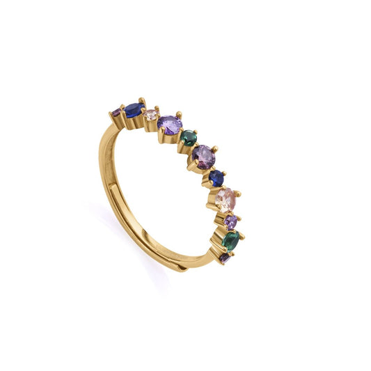 Elegant gold ring with colored gemstones, suitable for ladies. Enhance your style with this exquisite fashion jewelry piece.