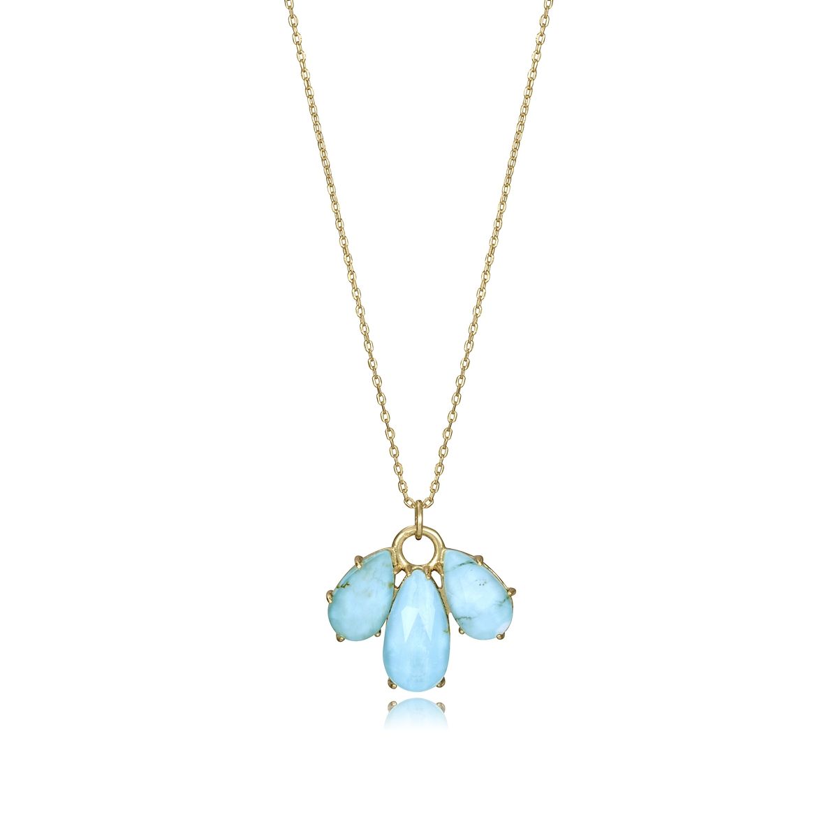 Elegant gold necklace with teardrop blue gemstones on a delicate chain, perfect for special occasions and everyday wear.
