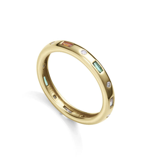 Gold ring with colored gemstones, women's accessory, multifunction design. Part of VICEROY JEWELS Mod. 13208A018-39 collection.