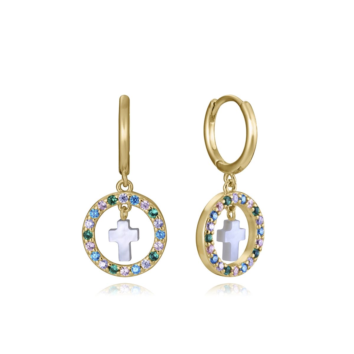 VICEROY JEWELS Mod. 15118E100-39 gold earrings with colorful gemstones and cross design for ladies.