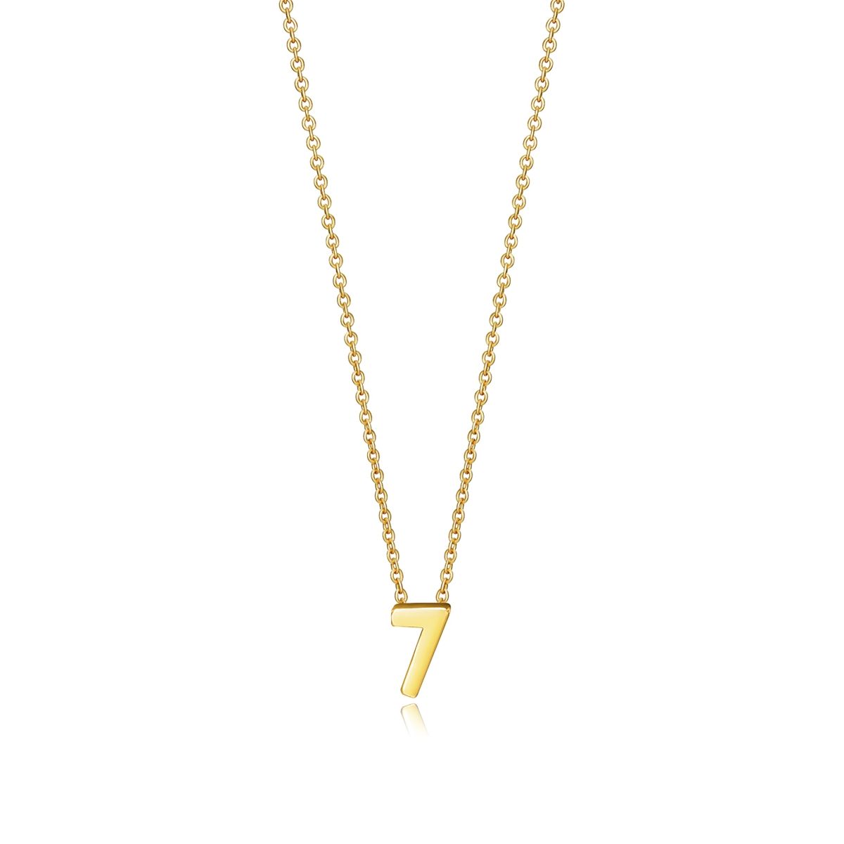 Gold necklace with number seven pendant on chain, representative of VICTORY JEWELS Mod. 61041C000-07 for ladies, featuring Quartz Analog Dial.