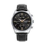 VICEROY Mod. 401379-17 watch, quartz analog chronograph with silver 925° case, 42 mm water resistant, 10 ATM, black leather strap.