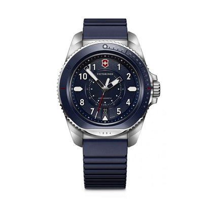 VICTORINOX WATCHES Mod. V241975 with blue dial and silver casing, featuring sleek design and precise timekeeping capabilities.