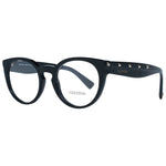 Valentino Black Women Glasses Frame in full-rim style, plastic material, and round shape with demo lenses.