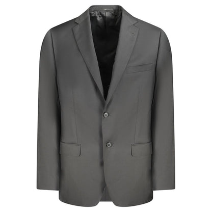 Valentino Black Wool Men Jacket featuring classic cut and practical pockets for sophistication and style.