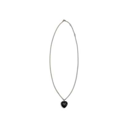Valentino Garavani Black Brass Necklace with VLogo enamel detail and gold-tone finish, adjustable length, AW25 collection.