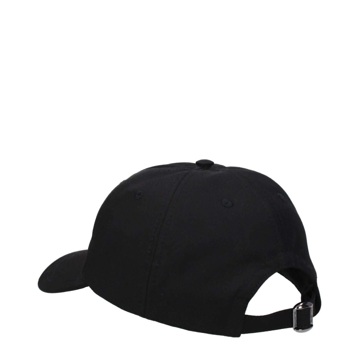 Valentino Garavani Black Cotton Cap (Baseball Hat) with adjustable buckle closure, rear view showcasing design details.