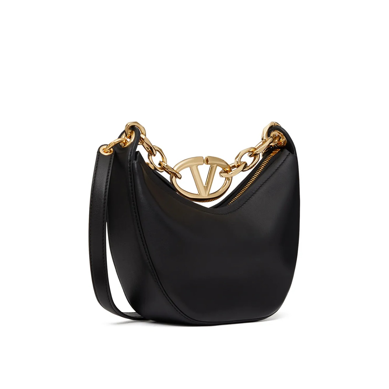 Valentino Garavani Black Leather Mini Hobo Vlogo Shoulder Bag