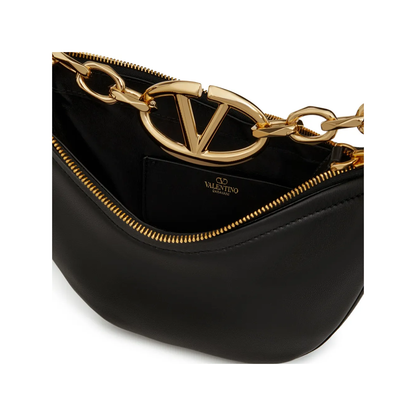 Valentino Garavani Black Leather Mini Hobo Vlogo Shoulder Bag