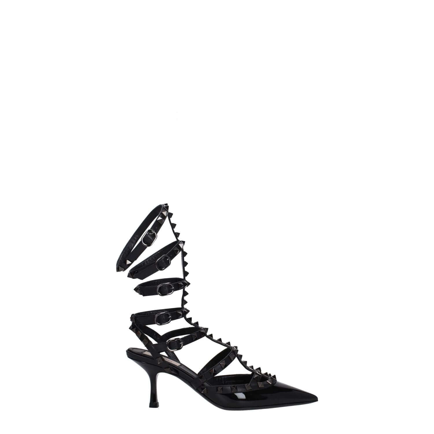Valentino Garavani Black Leather Stiletto Heel Sandals