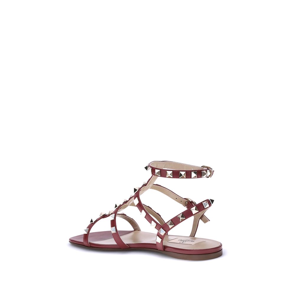 Valentino Garavani Red Calf Leather Bos Taurus Flat Sandals
