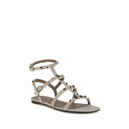Valentino Garavani White Calf Leather Bos Taurus Flat Sandals
