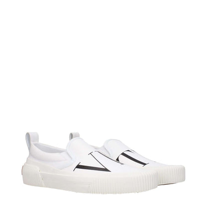 Valentino Garavani White Fabric Slip-On Loafers with front and back logo, rubber sole, and round toe. Style: Casual, MPN: S0G77VPZA01.