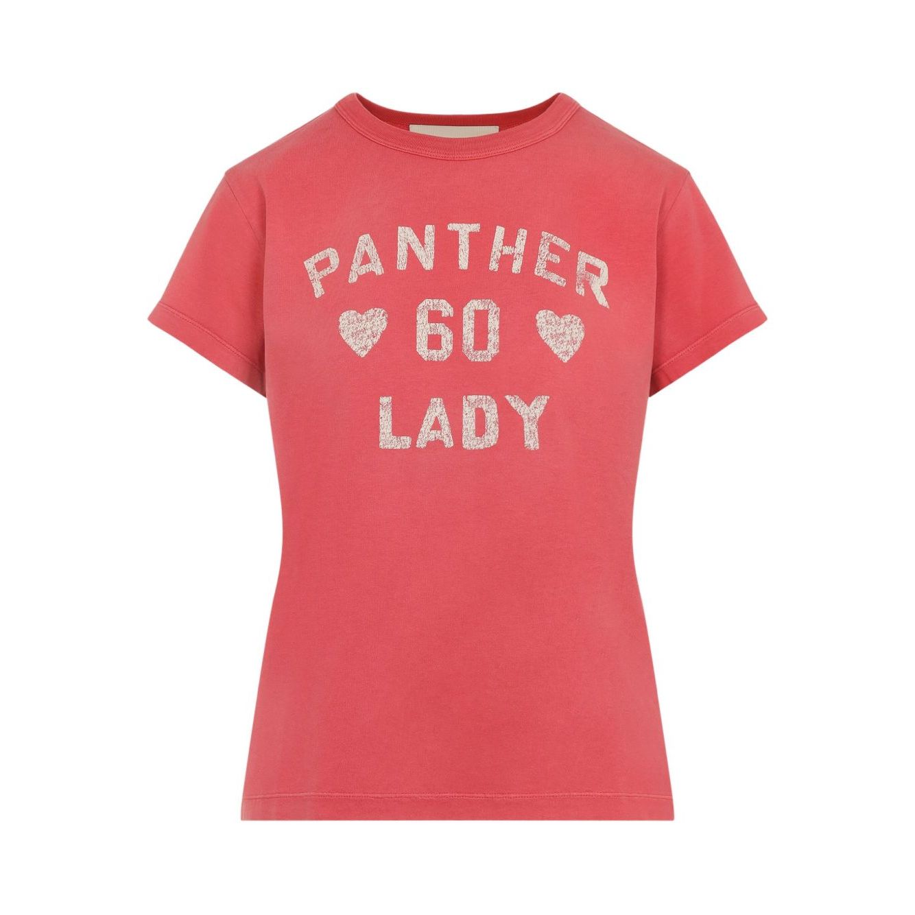 Red Valentino Light chez t-shirt featuring 'Panther 60 Lady' graphic print on chest, short sleeves, crew neck, cotton material.