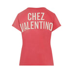 Valentino Light chez t-shirt featuring red graphic print, logo on the rear, short sleeves, crew neck, and straight hem.