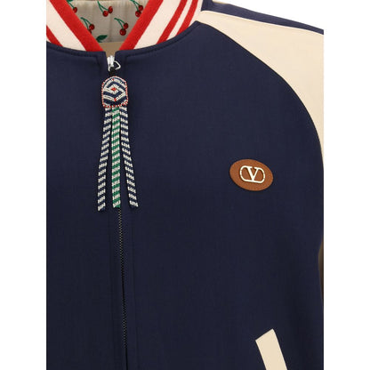 Valentino Multicolor Fleece Wool Bomber with ribbed collar and golden VLogo plaque detail