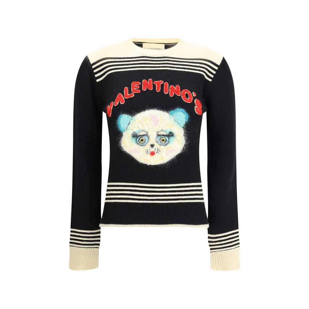 Valentino Multicolor Fleece Wool Sweatshirt with "Le Chat de la Maison" embroidery, ribbed crew neck, cuffs, and hem for AW25 season