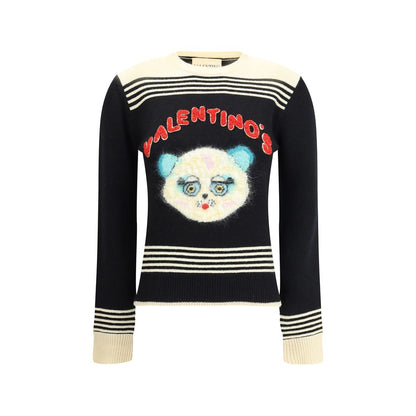 Valentino Multicolor Fleece Wool Sweatshirt with "Le Chat de la Maison" embroidery, ribbed crew neck, cuffs, and hem for AW25 season
