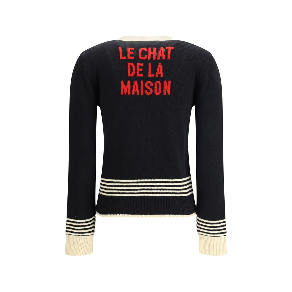 Back view of Valentino Multicolor Fleece Wool Sweatshirt with 'Le Chat De La Maison' embroidery and ribbed cuffs.