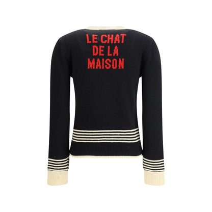 Back view of Valentino Multicolor Fleece Wool Sweatshirt with 'Le Chat De La Maison' embroidery and ribbed cuffs.