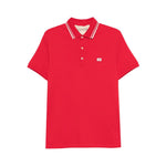 Valentino Striped-collar polo shirt in red with short sleeves, button fastening, and small VLogo Signature. Elegant cotton wear.