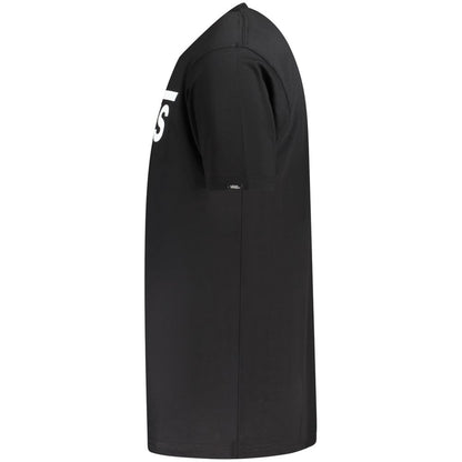 Side view of Vans Black Cotton T-Shirt, short sleeve, classic fit, crew neck with logo print.